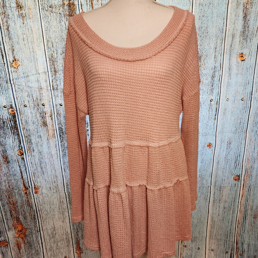 Women's Light Pink Waffle Tiered Tunic